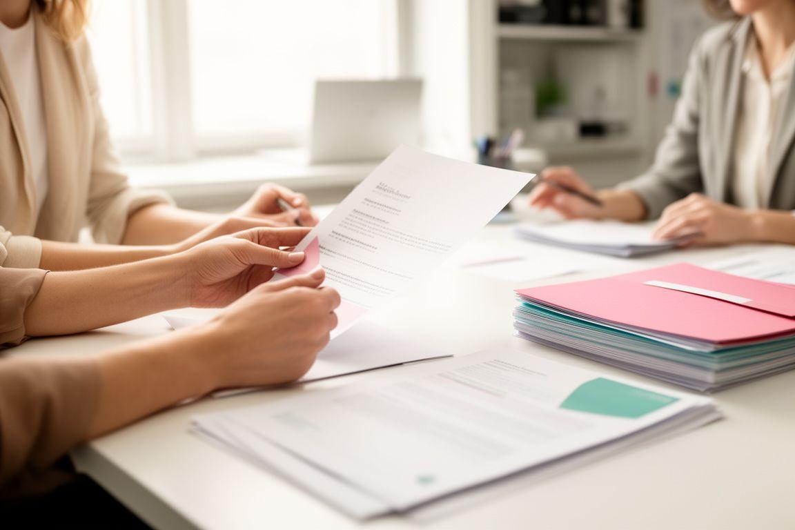 Mitarbeitende prüfen Verpackungsunterlagen in einem hellen Zürcher Büro mit geordneten Materialien und natürlichem Licht