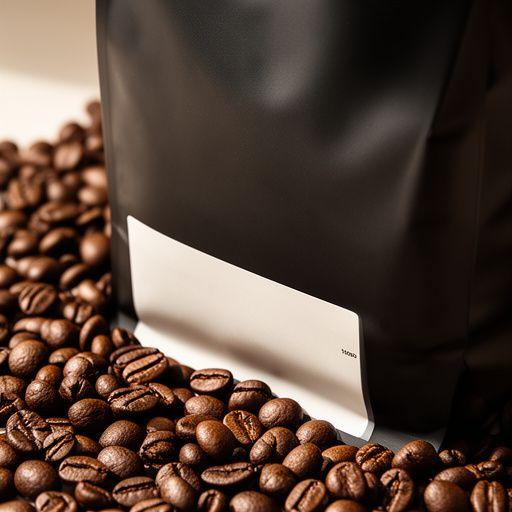 Kaffeeverpackungen mit matter Oberfläche und klarer Typografie neben frisch gerösteten Bohnen