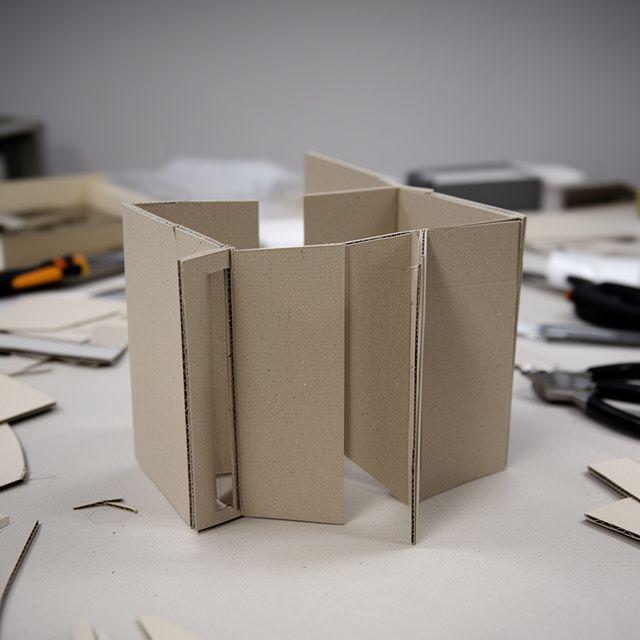 Erster Verpackungsprototyp aus Karton auf einem neutralen Arbeitstisch