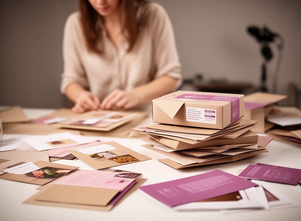 Team member arranging handcrafted food packaging samples on a light studio table in Zurich